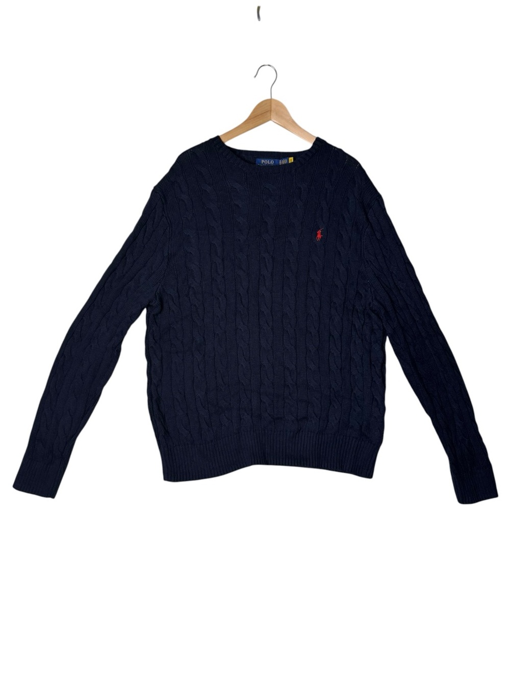 Polo Ralph Lauren Cable Knit Cotton Sweater Crewneck Navy Men's Size XL